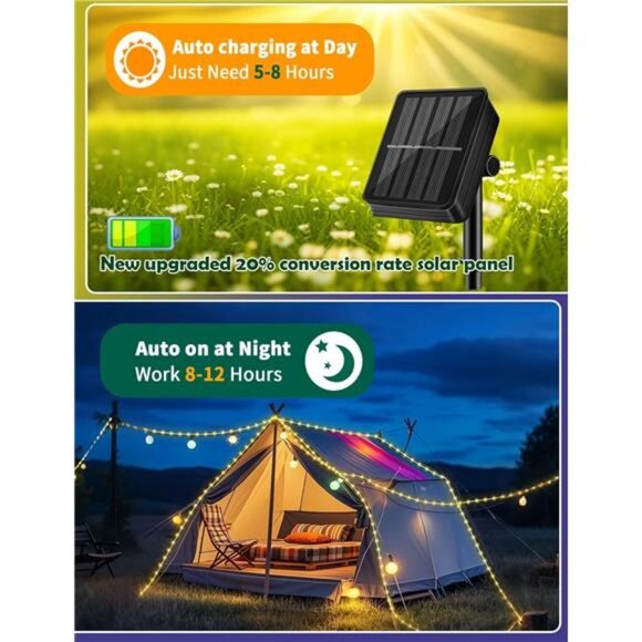 Solar Rope Light Waterproof IP65 39FT 100LEDs Outdoor LED ‎Solar Outdoor Lights - Picture 4 of 7